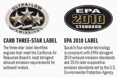 The three-star label identifes engines that meet the California Air Resources Board's most stringent exhaust emission requirements for outboard motors.